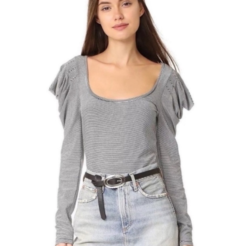 Free People Penelope Puff Shoulder Long Sleeve Top NWT Medium